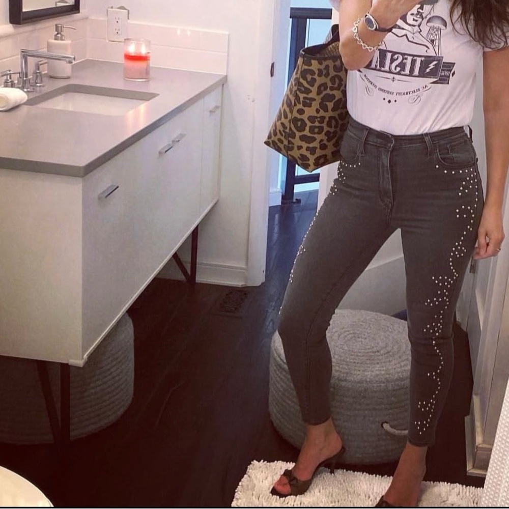Women's Gray Studded Jeans